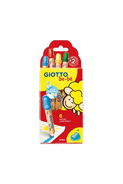 Giotto Джъмбо цветни моливи + острилка, 6 цвята/кутия, Be-Be, Многоцветни, 7 мм