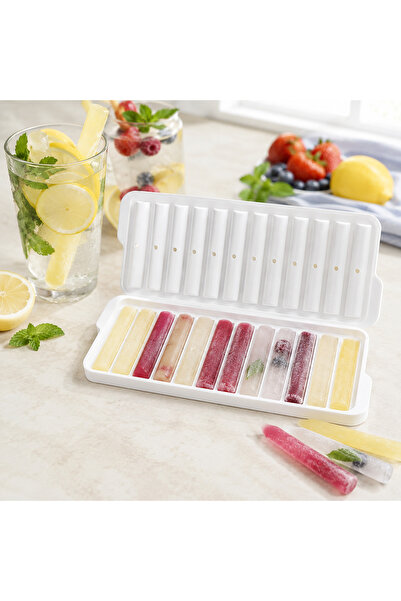 kitchen soft Kapaklı 11 Bölmeli Çubuk Buz Kalıbı – İnce Uzun Buz Yapma Kabı 2...