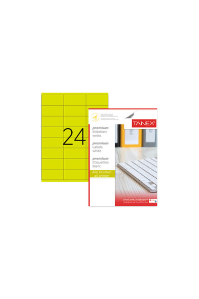 Tanex Self-Adhesive Color Labels, 24/A4, 64 X 34Mm, 25 Sheets/Top, Tanex, Flu...