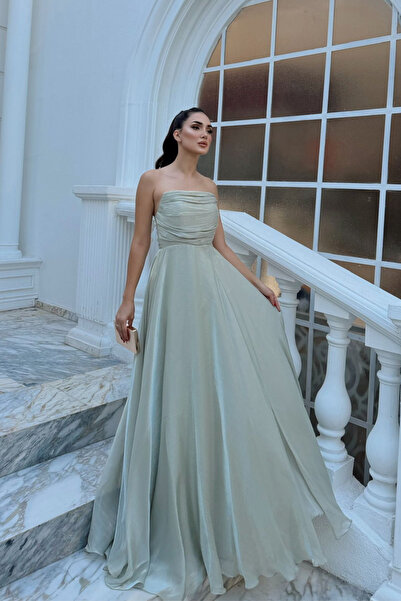 Sindimoda Straplez Degaje Yaka Şifon Abiye 1210