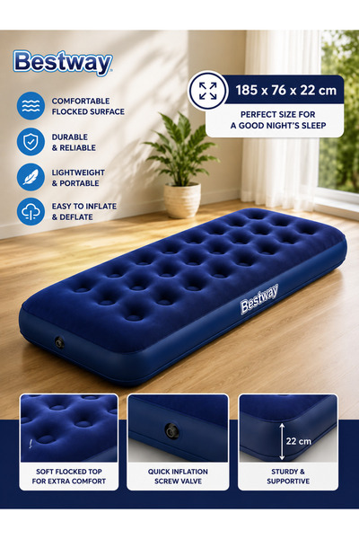 BESTWAY فراش هوائي جونيور توين 185 × 76 × 22 سم، سرير قابل للنفخ مريح ومحمول ...
