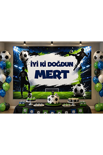 Renkli İzler Kişiye Özel Futbol Temalı Doğum Günü Afişi Duvar Pankart