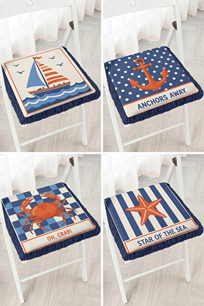 Realhomes Sea Themed Sailboat Anchor Crab and Starfish Patterned 4-Piece Frin...