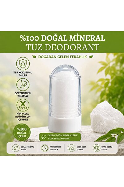 E-DOĞAL MARKET DOĞAL KAYA TUZU Doğal Kristal Tuz İçeren Roll-on Stick 60gr (T...