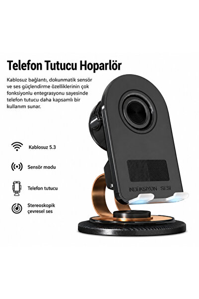 qasul Bluetooth 5.3 Hoparlörlü & Bluetoothsuz Kullanımlı 360° Döner Telefon Tablet Tutucu Stand