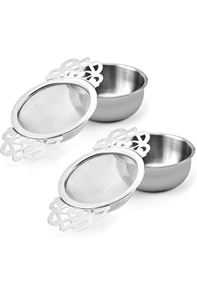 SWIUKPHE 2 Pcs Silver Stainless Steel Tea Strainers with Fine Mesh and Drip B...