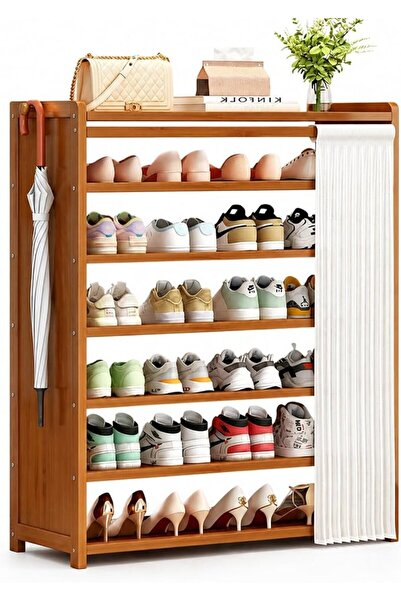 OYDAS Bamboo Shoe Rack with Dustproof Curtain, Free Standing Shoe Storage Org...