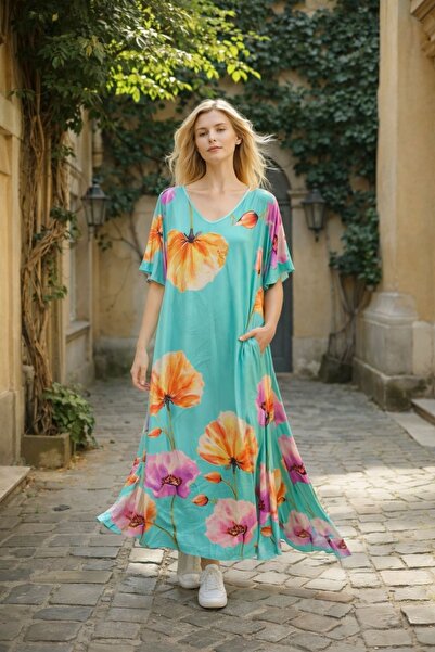 Fashimo Rochie maxi cu maneca tip fluture si buzunare cod ES11538