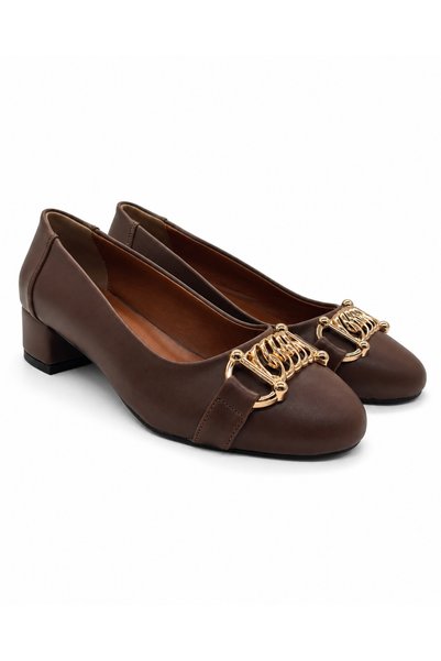 Rexba Women's Brown Chain Buckle Ballerinas – Casual Stylish Flat Sole Women's Shoes
