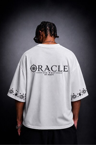 Slatra Ανδρικό λευκό μπλουζάκι με κέντημα Oracle Oversize