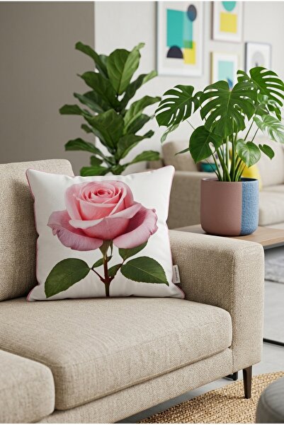 Rayda Home غطاء وسادة مزخرف بنمط الورد الوردي - غطاء وسادة لغرفة المعيشة والك...