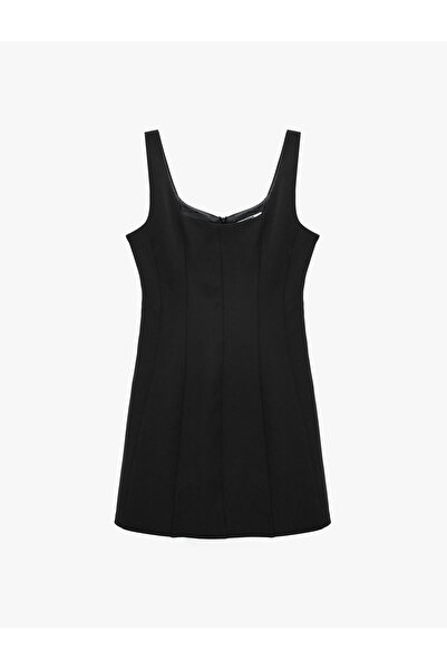 Koton Regular Fit Stitching Detailed A-Line Square Neck Sleeveless Mini Dress
