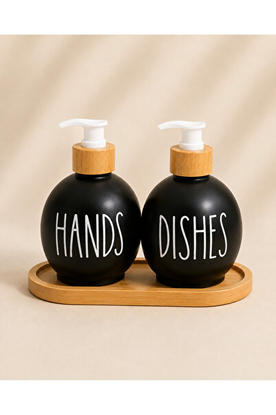Denia Home 2-Piece Glass Liquid Soap Dispenser with Bamboo Stand 300 Ml.