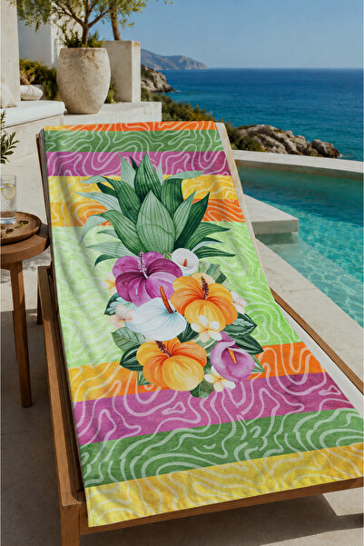 Evmila Tropical Hibiscus Floral Border Patterned 70X150 Beach Towel - Digital...