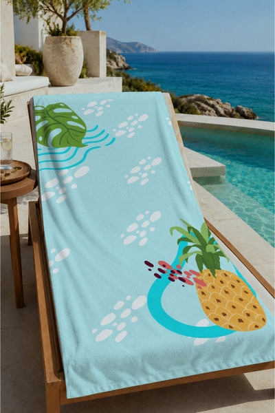Evmila Svetloplavi ananas i uzorak listova monstere 70x150 peškir za plažu - ...