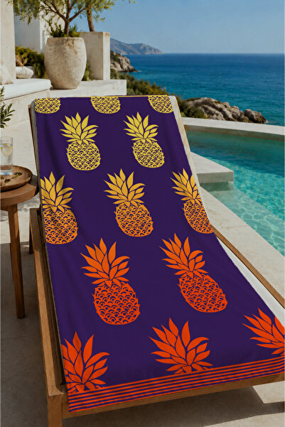 Evmila Ljubičasto-narandžasti ananas sa uzorkom, peškir za plažu 70x150 - dig...