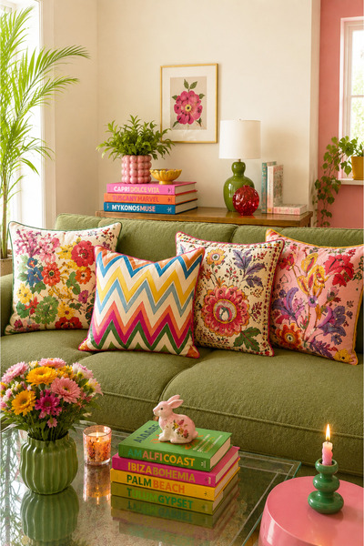 ayshome textile Ays Home Autumn Energy Modern Floral Double Sided Printed Thr...