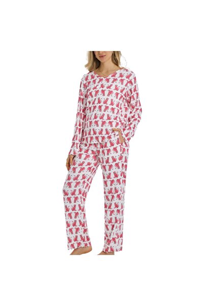 OEM Set de pijamale pentru femei, stil Y2K, cu imprimeu animal, reiat, cu nas...