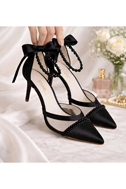 beeyzi moda Mesh White Pearl Evening Dress Shoes