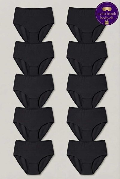 Sedef Yıldızı Pack of 10 Black Women's High Waist Cotton Shaping Plus Size Ri...