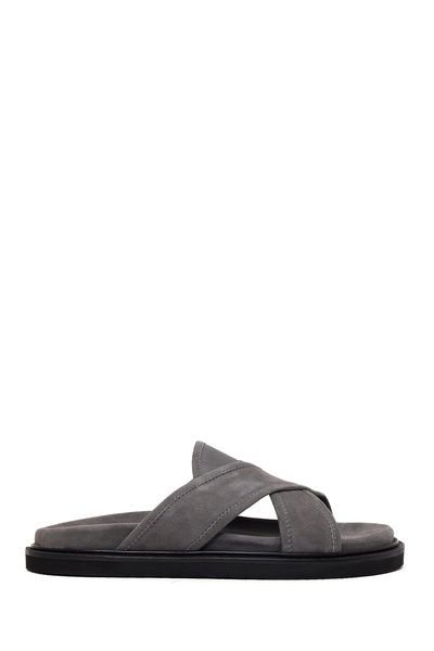 Derimod Men's Gray Suede Leather Slippers 26Sfd626410