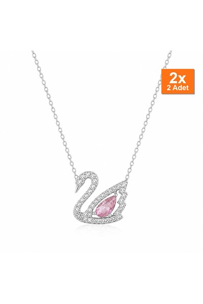 Bozhi Steel Silver Color Pink Stone Swar Swan Necklace Multi Color Elegant Gift