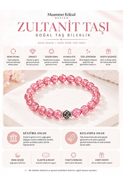 Muammer Köksal Design Zultanit Bileklik Renk Değiştiren Diaspor Taşı Işığa Gö...