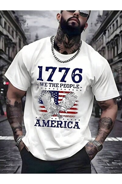 4CR ملابس رجالية أمريكية بتصميم جرافيك 1776 We People، قمصان صيفية بأكمام قصي...