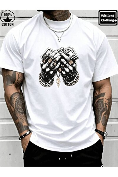 9JY 1pc Mens Clothes Money Hands Print Black TShirt, Unisex Casual Crew Neck ...
