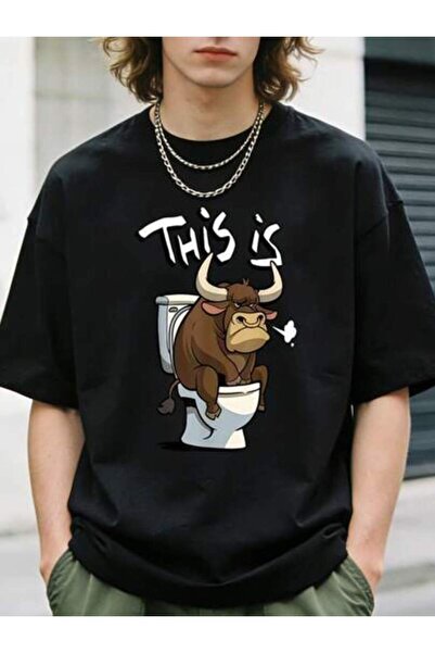 23ERVA 1pc Womens Funny Bull Toilet Graphic TshirtCotton 180gsm.Printed Tee.U...