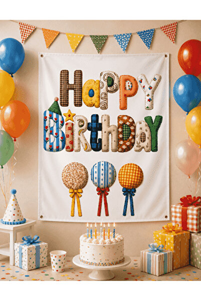 Big Party Cloth Banner Happy Birthday with Hat 100*150
