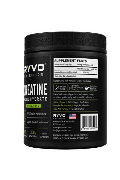 RYVO NUTRITION Creatine Monohydrate Powder 300g – Micronized 100% Pure Creatine