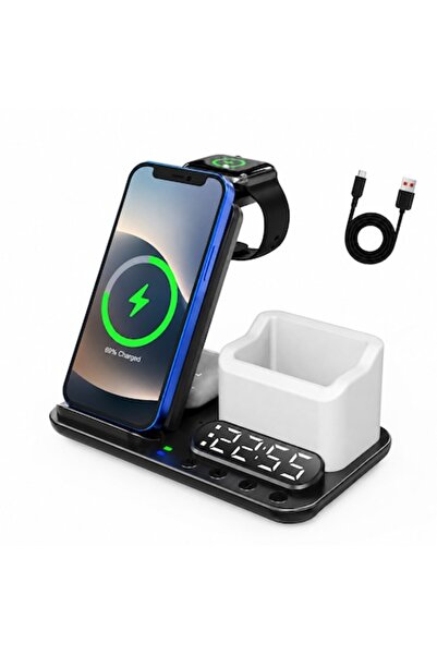 OEM Încărcător wireless 8în1, Stație de încărcare rapidă de 15W, Ceas digital...