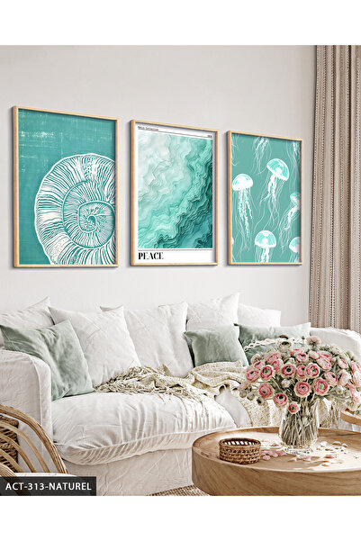 Evinemoda Sea Themed 3 Piece Wooden Framed Painting Act