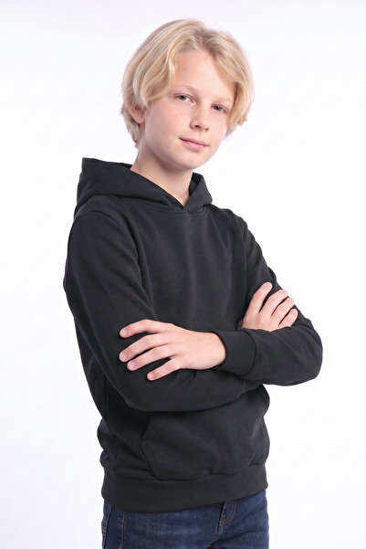 FYK KİDS Boy's Basic Plain Hooded Sweatshirt with Kangaroo Pocket