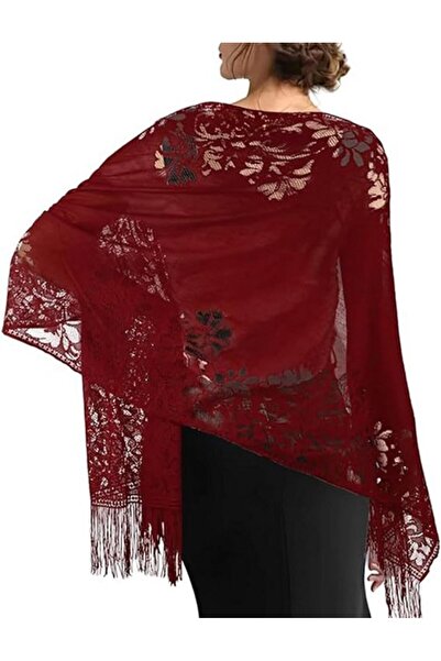 STARSTAR Women's tassel scarf 180x70cm blue floral mesh breathable.
