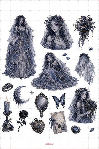 Mimu Art Studio Corpse Bride Cadılar Bayramı Kostümü Sticker Seti Halloween T...