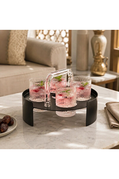 laverahome Elegant Black Round Serving Tray, Designed with 4 Slots to Organiz...