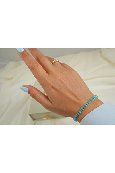 ATELİER TUĞBA Blk622 Turquoise Stone Waterway Bracelet (16 cm + 2 cm Extension)