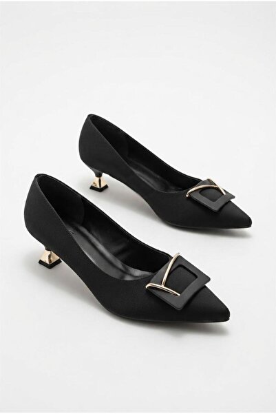 fort 077-988-25 Pointed Toe 5 cm Low Heel Women's Shoes with Satin Buckle Acc...