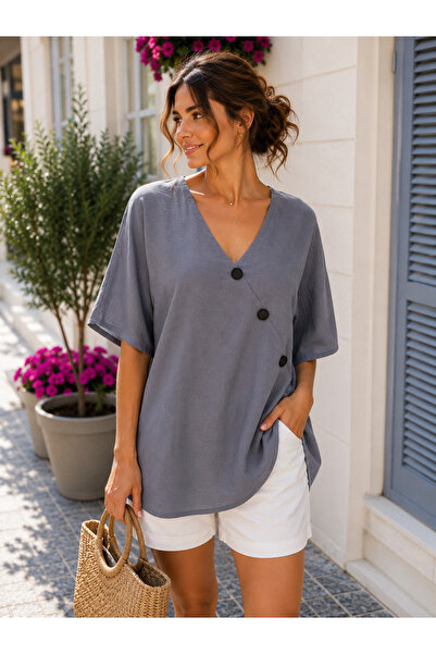 moda wanilia All-Day Elegance – Loose-Fit Button-Down Linen Blouse