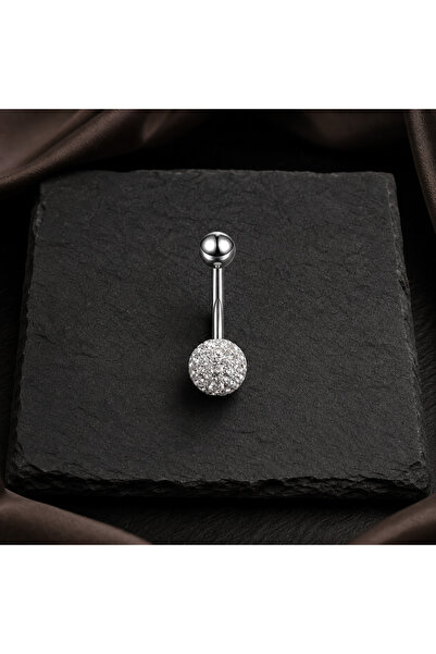 Sinsemilla Jewelry Kristal Kaplı Küre Gümüş Renk Göbek Piercing
