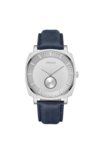 TRNDA Men's Stainless Steel Square Watch, Blue Leather Band | Trd45mm