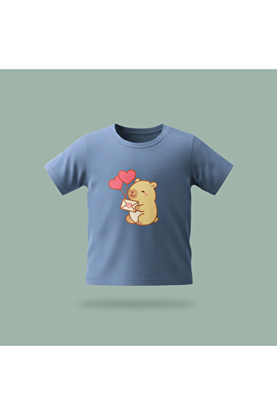 Erays Home Children's Capybara Send Love Patterned Printed T-Shirt 100% Cotto...
