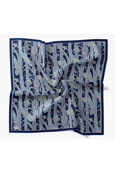 Silk Home Twill Silk Scarf Ottoman Paisley Navy Blue