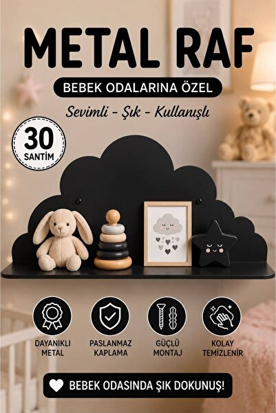 VENON MAT SİYAH BULUT RAF || METAL Bulut Desenli Çocuk Odası Duvar Rafı – Dek...