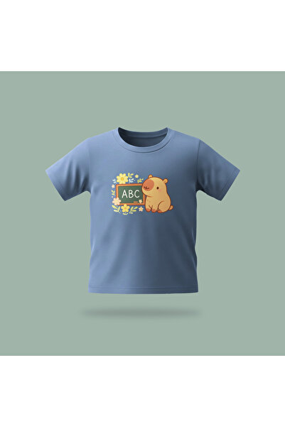 Erays Home Children's Capybara Abc Patterned Printed T-Shirt 100% Cotton Sing...