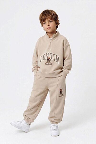 Minigimin Cicileri London Teddy Bear Embroidered Detailed Boys' Zipper Suit -...