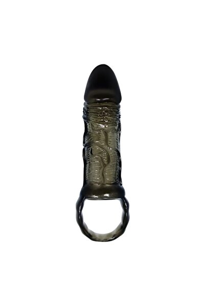10 cm Silikon Penis Kılıfı Transparan Siyah Damarlı