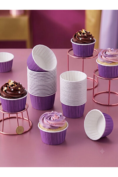 Mor Kağıt Kek Kapsülü - Muffin Ve Cupcake Pişirme Kalıbı Parti Sunum Kabı